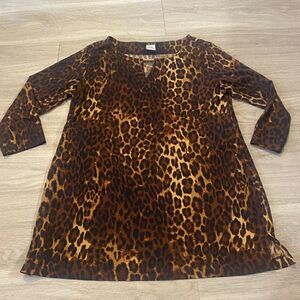 IMAN women's leopard animal print 3/4 sleeve blouse size XS
